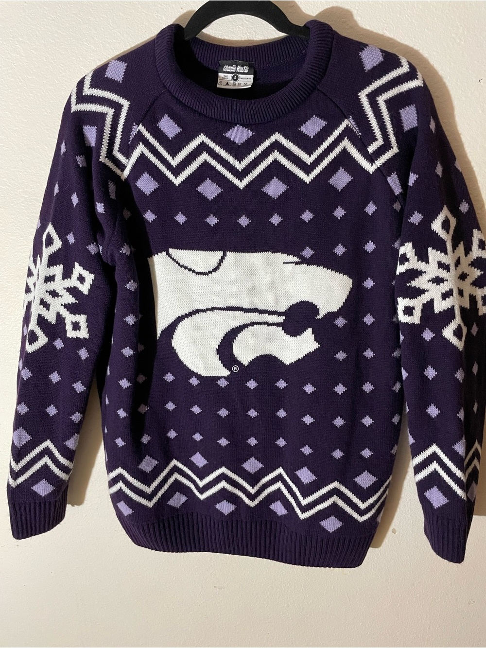 Charlie Hustle Kansas State Wildcats Holiday Sweater Purple & White Small